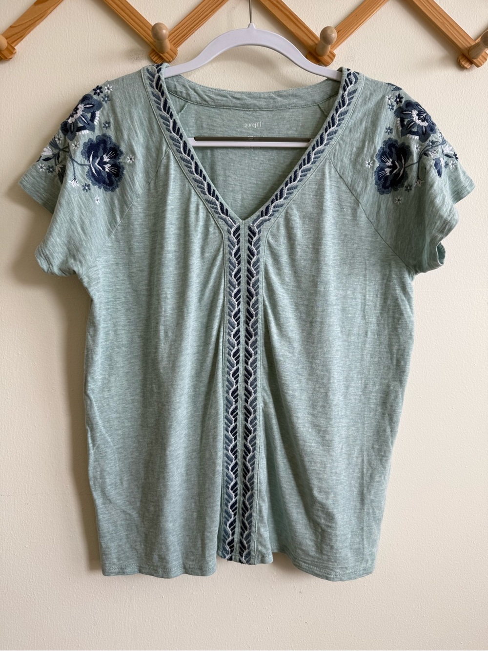 Purejill Embroidered Cotton Tee